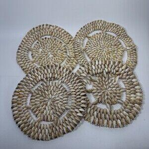 Set Of 4 Puka Cowrie Sea Shell Trivets Hot Plate Wall Decor Tropical Beach #3